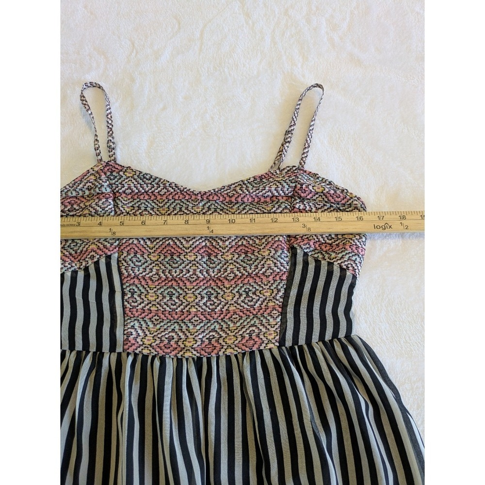 Bar III Mini Dress Womens Medium Black Stripe Boho Pattern Lined Sundress - Picture 9 of 11